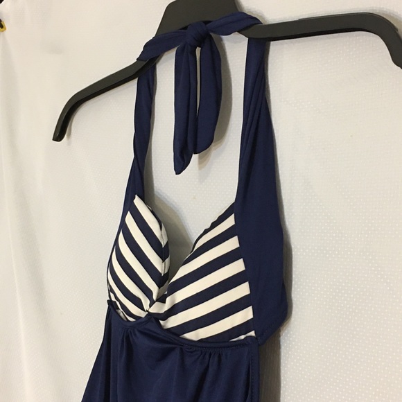 MokingTop Nautical Navy blue stripes Halter Top L - Picture 6 of 13